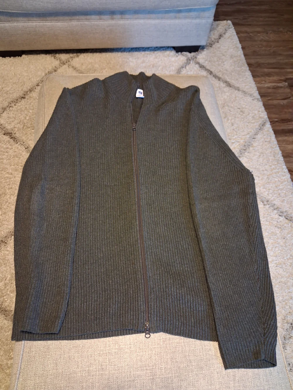 GAP Men's Olive Ribbed Zip-Up Sweater